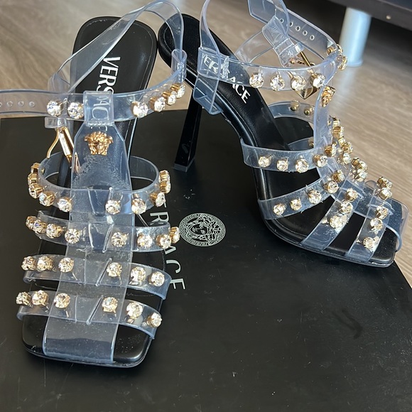 Versace Sandal Heels Jewels Sparkly_Versace Women's Embellished Caged Jelly - Picture 8 of 12